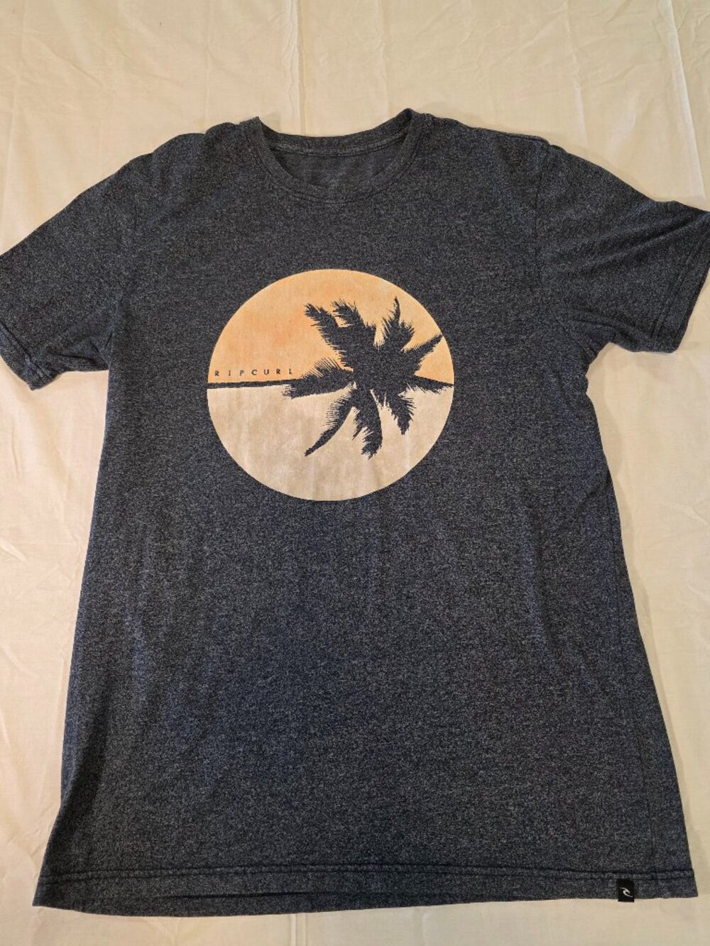 Men's Custom Rip Curl T-shirt Palm Tree Short Sleeve Beach Summer Gray Medium
